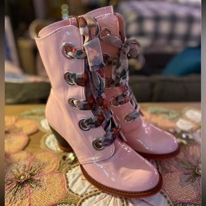 Fluevog Gladstone Mid-calf Boots Pink Patent (worn once indoors)